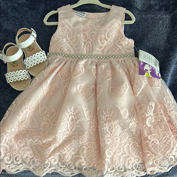 Other - Elegant Pink Lace Dress with Sandals